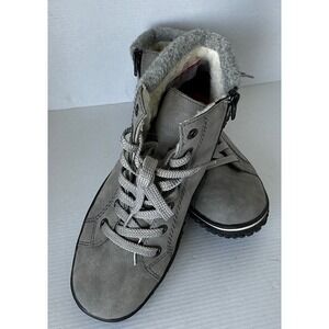 Rieker Boots Grey‎ Faux Fur Lined Lace Up Side Zip Ankle Booties Size 38 Comfort